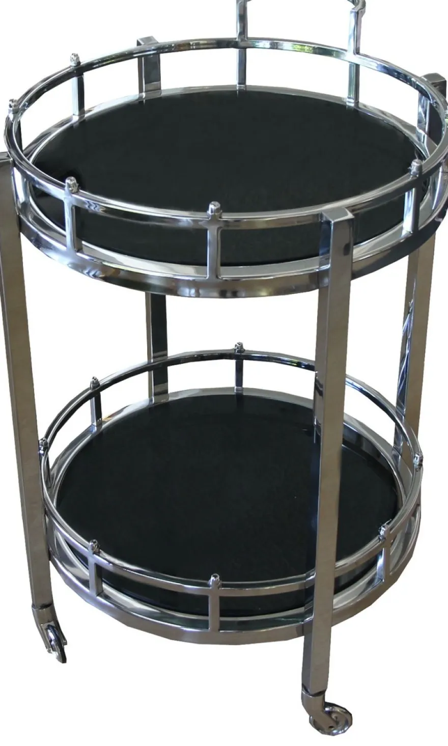 Casa Padrino Luxus Bar Trolley Servierwagen rund Edelstahl vernickelt und schwarzes Glas, 58 x 50 x 78 cm