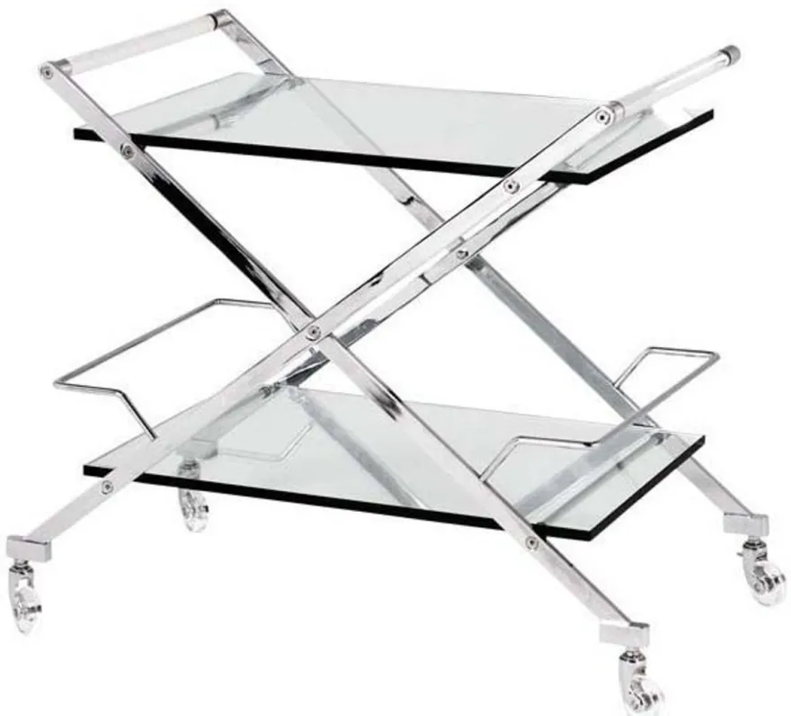Casa Padrino Luxus Bar Trolley Servierwagen Edelstahl / Glas 77x48 x H. 76 cm - Luxus Hotel & Restaurant Einrichtung Möbel