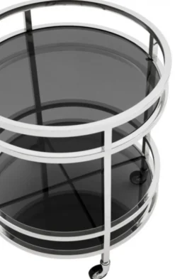 Casa Padrino Luxus Bar Trolley Servierwagen Rund Edelstahl vernickelt / schwarzes Glas - 60 x 69 cm