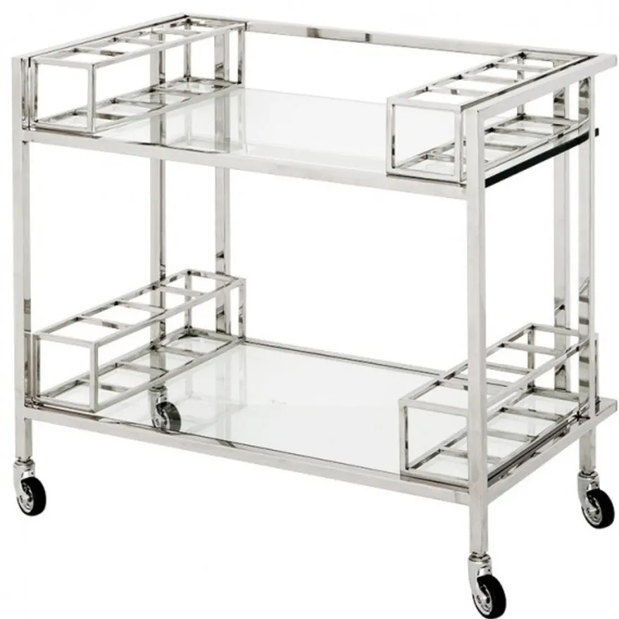Casa Padrino Luxus Bar Trolley Servierwagen aus Edelstahl und Glas 80 x 48 x H. 77 cm - Chrom
