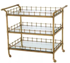 Casa Padrino Luxus Bar Trolley Servierwagen im Antikstil aus Messing und geschliffenem Glas 102 x 71,5 x H. 90,5 cm
