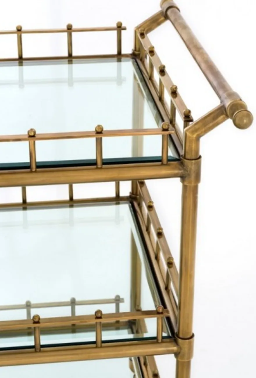Casa Padrino Luxus Bar Trolley Servierwagen im Antikstil aus Messing und geschliffenem Glas 102 x 71,5 x H. 90,5 cm