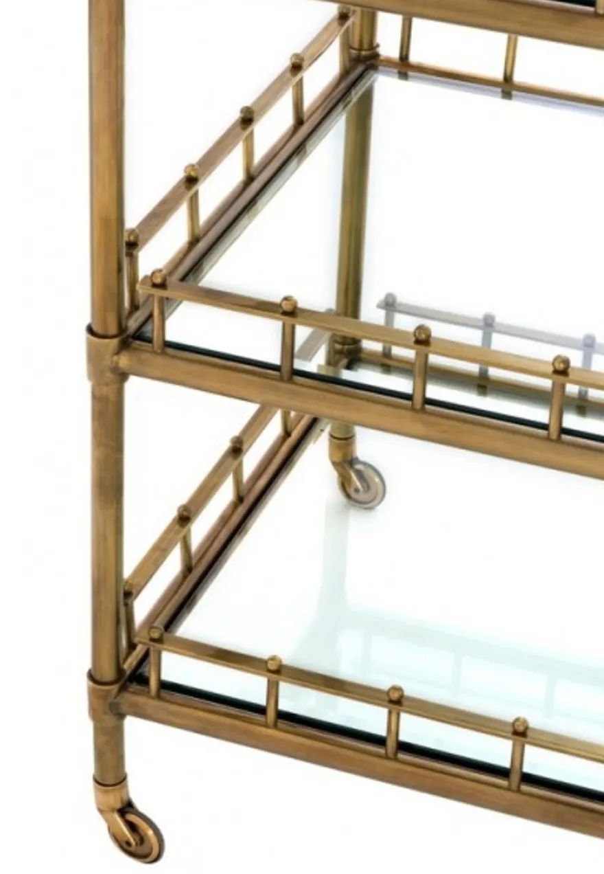 Casa Padrino Luxus Bar Trolley Servierwagen im Antikstil aus Messing und geschliffenem Glas 102 x 71,5 x H. 90,5 cm