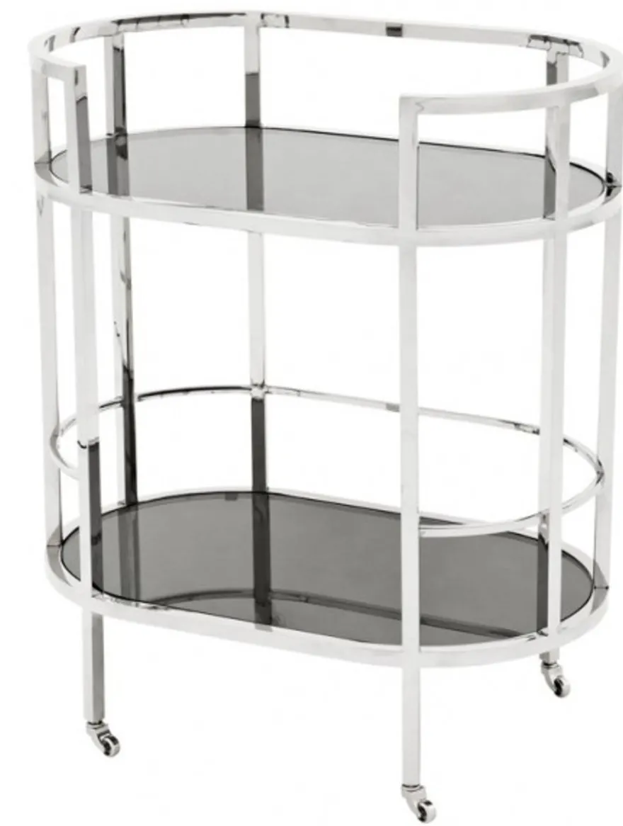 Casa Padrino Luxus Bar Trolley Servierwagen aus Edelstahl und Glas 70 x 43 x H. 81 cm