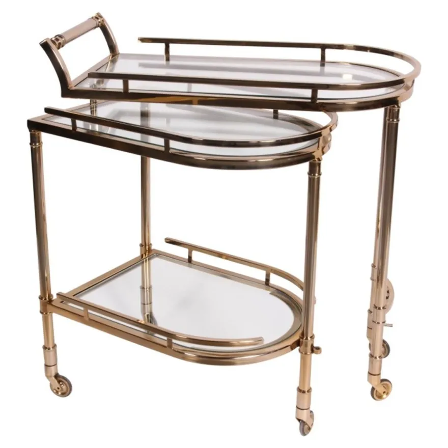 Casa Padrino Luxus Barwagen Gold 75 x 41 x H. 83 cm - Servierwagen mit ausschwenkbarer Glasablage und Rollen