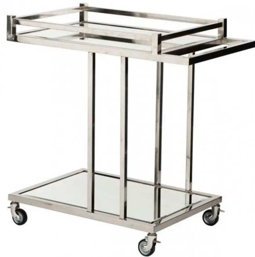 Casa Padrino Luxus Barwagen Servierwagen aus Edelstahl und Glas in Chrom 78 x 46 x H. 79 cm