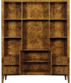 Casa Padrino Luxus Bücherschrank mit 2 Türen und 4 Schubladen Hellbraun 150 x 35 x H. 190 cm - Büroschrank - Wohnzimmerschrank - Luxus Qualität