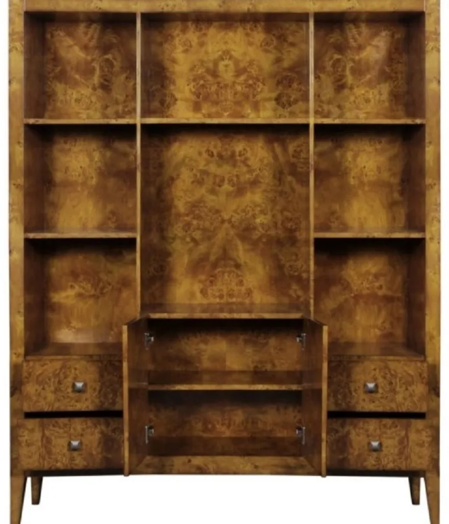 Casa Padrino Luxus Bücherschrank mit 2 Türen und 4 Schubladen Hellbraun 150 x 35 x H. 190 cm - Büroschrank - Wohnzimmerschrank - Luxus Qualität