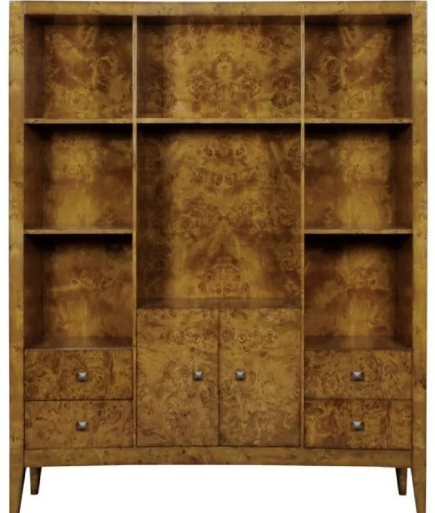 Casa Padrino Luxus Bücherschrank mit 2 Türen und 4 Schubladen Hellbraun 150 x 35 x H. 190 cm - Büroschrank - Wohnzimmerschrank - Luxus Qualität