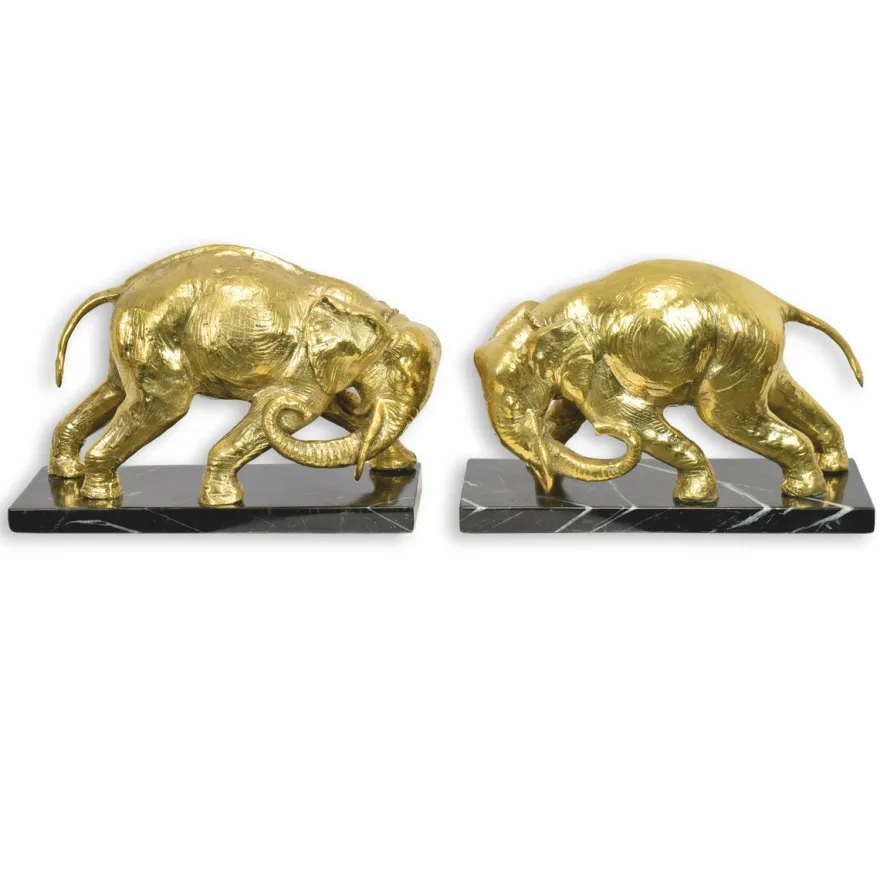 Casa Padrino Luxus Bücherstützen Set Elefanten Gold / Schwarz - Schreibtisch Deko