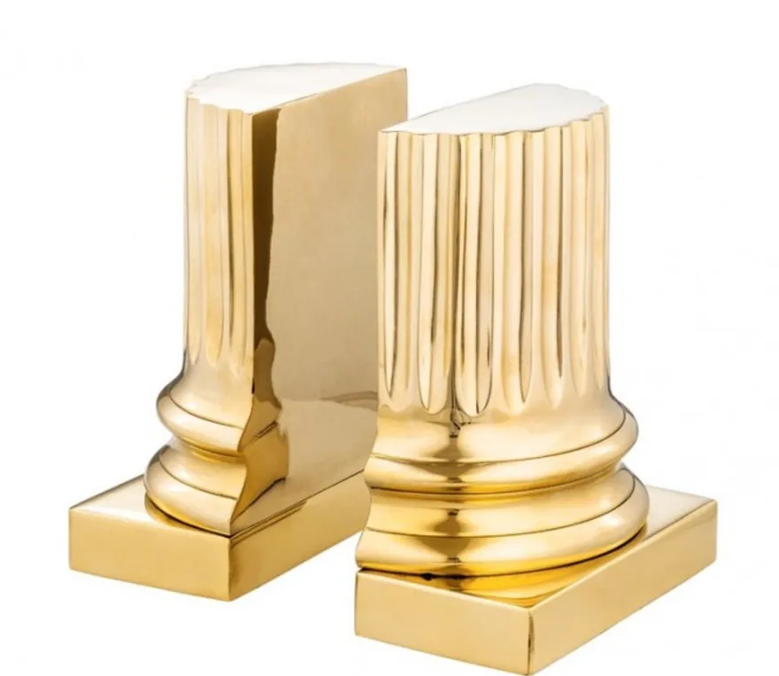 Casa Padrino Luxus Bücherstützen Set Säule Gold aus poliertem Messing - 32 x 26 x 20 cm - Art Deco Stil