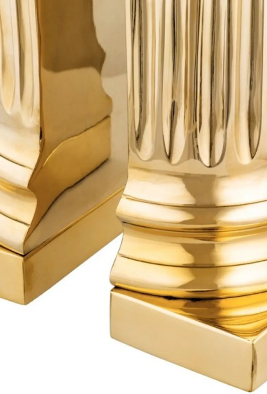 Casa Padrino Luxus Bücherstützen Set Säule Gold aus poliertem Messing - 32 x 26 x 20 cm - Art Deco Stil