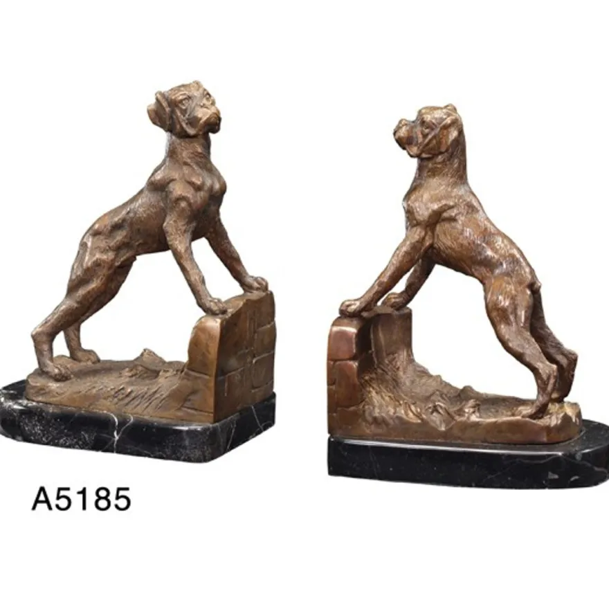 Casa Padrino Luxus Bücherstützen Boxer Hunde aus Bronze auf Marmorsockel - 30 x 11 x 22 cm