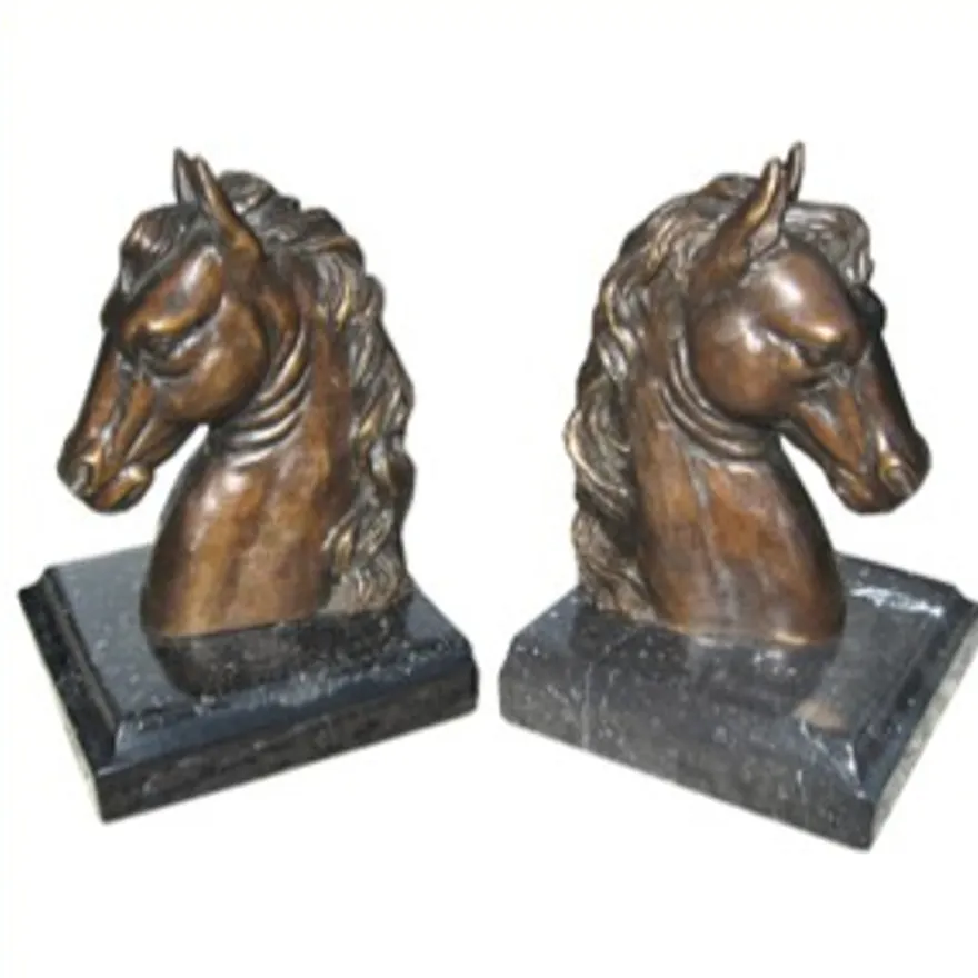 Casa Padrino Luxus Bücherstützen Pferdekopf Horse Head II aus Bronze auf Marmorsockel - Bronze - 15 x 13 x 13 cm