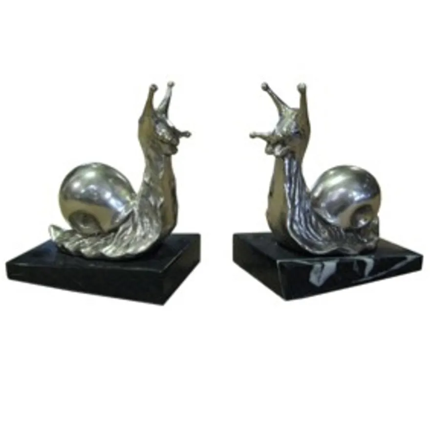 Casa Padrino Luxus Bücherstützen Art Deco Schnecken aus Bronze auf Marmorsockel 15 x 15 x 10 cm