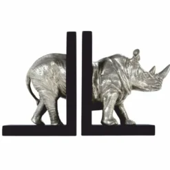 Casa Padrino Luxus Bücherstützen Set Nashorn Silber / Schwarz - Schreibtisch Deko