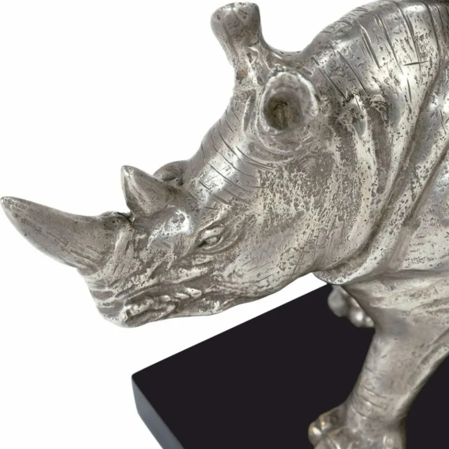 Casa Padrino Luxus Bücherstützen Set Nashorn Silber / Schwarz - Schreibtisch Deko
