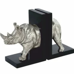Casa Padrino Luxus Bücherstützen Set Nashorn Silber / Schwarz - Schreibtisch Deko