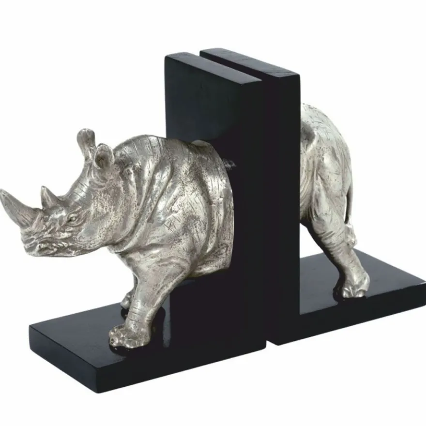 Casa Padrino Luxus Bücherstützen Set Nashorn Silber / Schwarz - Schreibtisch Deko