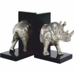 Casa Padrino Luxus Bücherstützen Set Nashorn Silber / Schwarz - Schreibtisch Deko