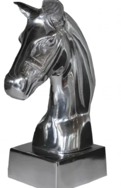 Casa Padrino Luxus Bücherstützen Pferdeköpfe aus Aluminium Silber 22 x 18 x 9,5 cm - Set aus 2 Stück