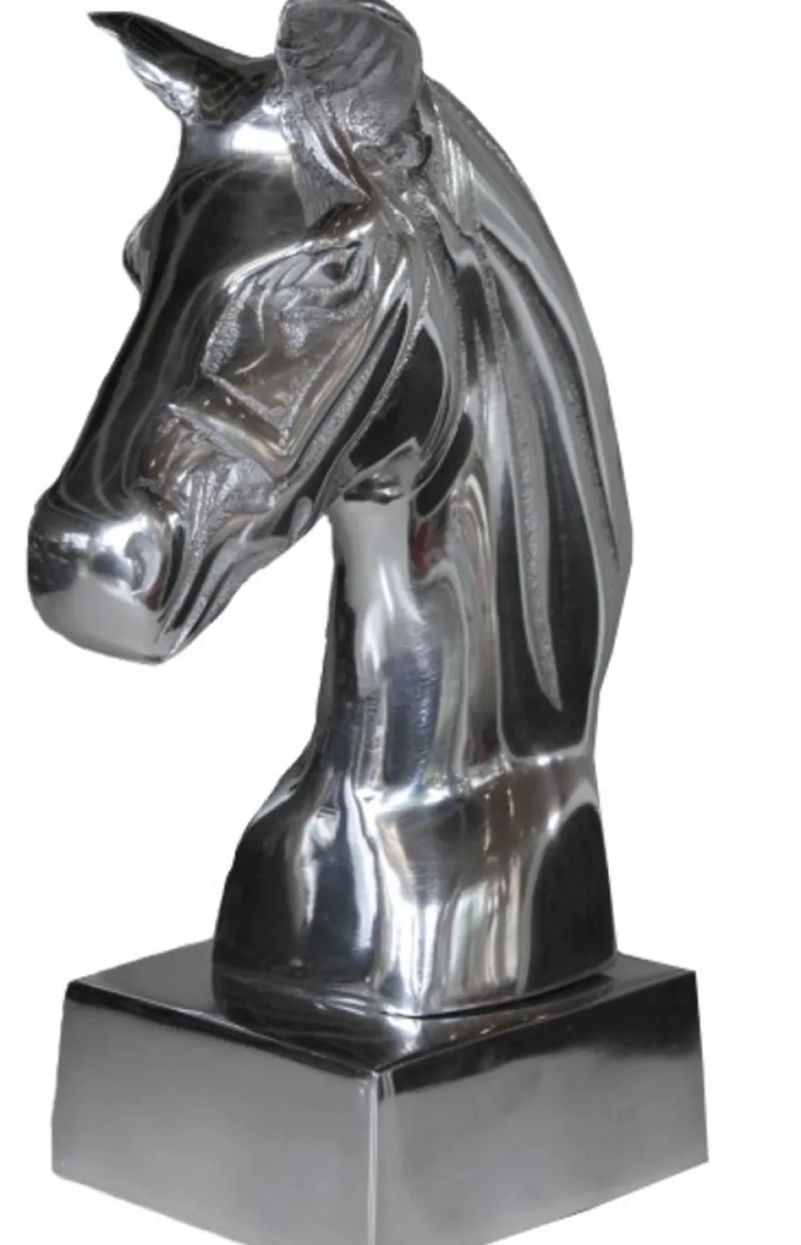 Casa Padrino Luxus Bücherstützen Pferdeköpfe aus Aluminium Silber 22 x 18 x 9,5 cm - Set aus 2 Stück