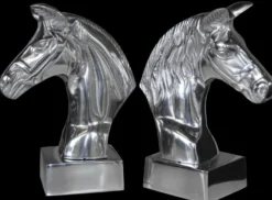 Casa Padrino Luxus Bücherstützen Pferdeköpfe aus Aluminium Silber 22 x 18 x 9,5 cm - Set aus 2 Stück