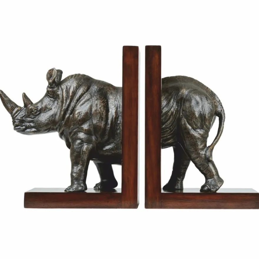 Casa Padrino Luxus Bücherstützen Set Nashorn Bronze / Dunkelbraun - Schreibtisch Deko