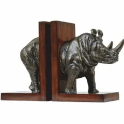 Casa Padrino Luxus Bücherstützen Set Nashorn Bronze / Dunkelbraun - Schreibtisch Deko