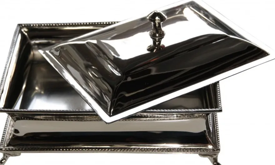 Casa Padrino Luxus Beauté Box im Design Stil Silber aus vernickeltem Metall H 9 cm B 22 cm T 17 cm