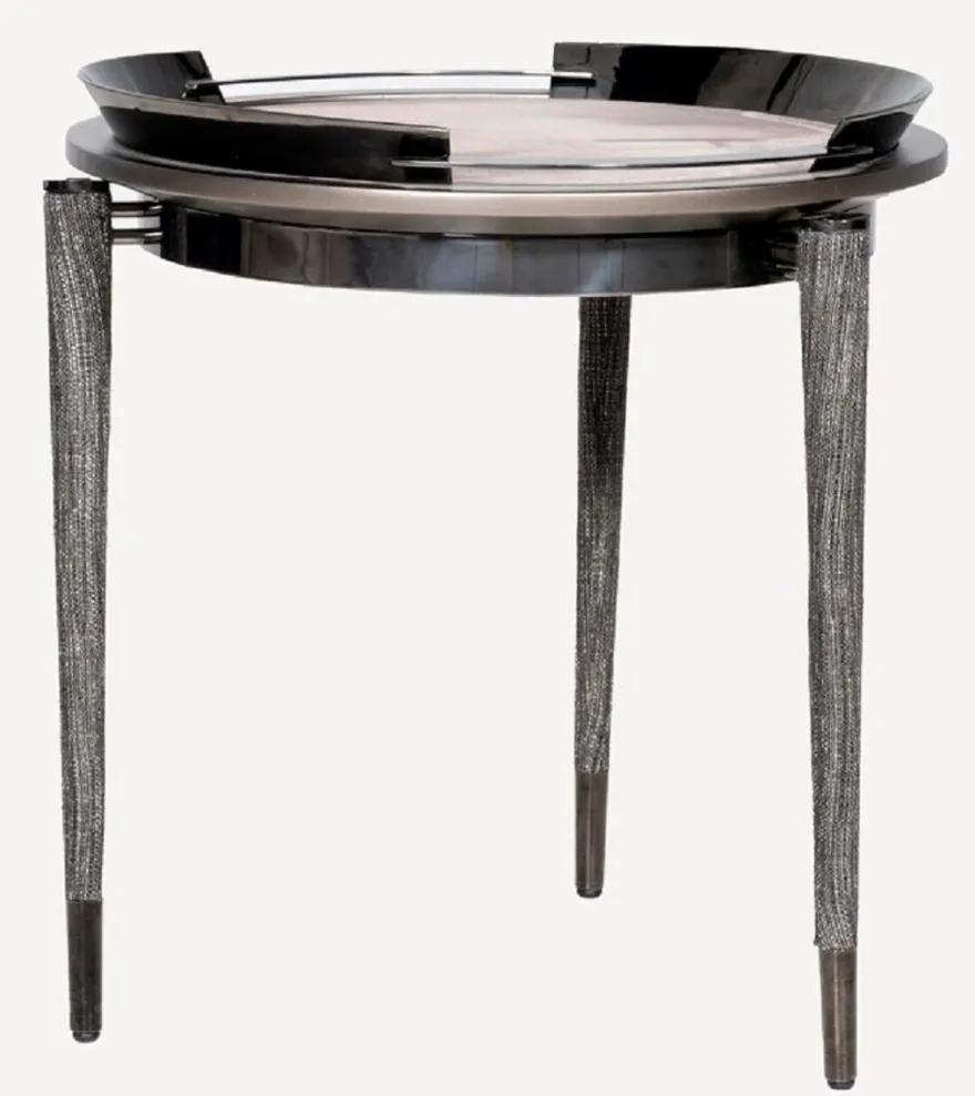 Casa Padrino Luxus 3-Bein Beistelltisch Grau / Schwarz / Bronze Ø 53 x H. 55,16 cm - Runder Wohnzimmer Beistelltisch - Hotel Tisch - Wohnzimmer Möbel - Hotel Möbel - Luxus Qualität