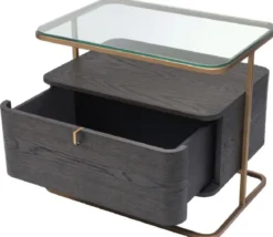 Casa Padrino Luxus Beistelltisch Mokka / Messing 65 x 46 x H. 57 cm - Edler Nachttisch mit Glasplatte und Schublade - Luxus Möbel