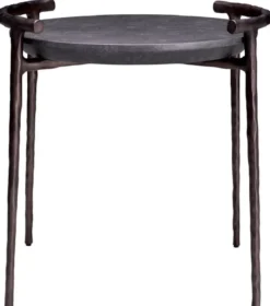 Casa Padrino Luxus Beistelltisch Grau / Bronze Ø 55 x H. 57,5 cm - Aluminium Tisch mit Marmorplatte - Wohnzimmer Möbel - Luxus Möbel - Wohnzimmer Einrichtung - Luxus Qualität