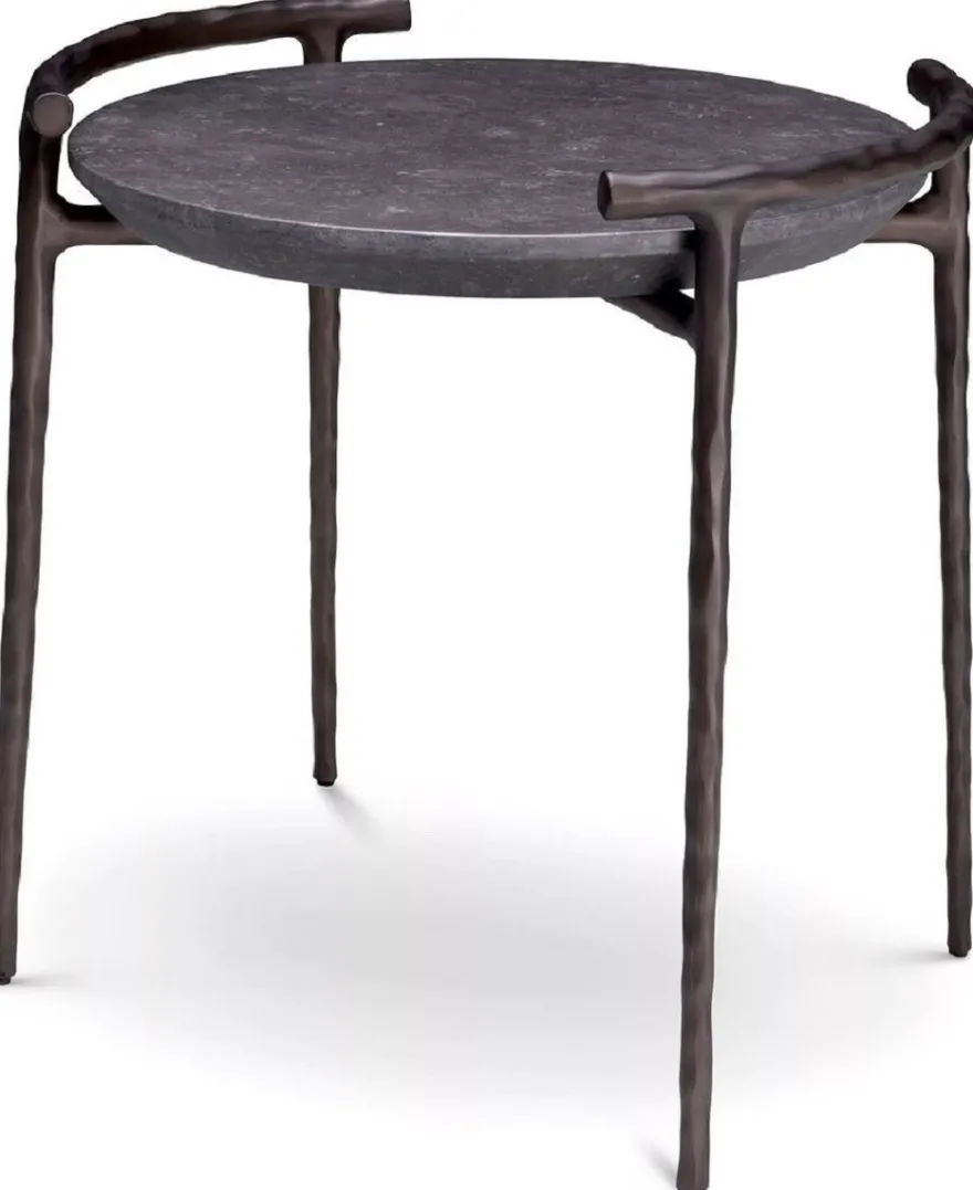 Casa Padrino Luxus Beistelltisch Grau / Bronze Ø 55 x H. 57,5 cm - Aluminium Tisch mit Marmorplatte - Wohnzimmer Möbel - Luxus Möbel - Wohnzimmer Einrichtung - Luxus Qualität