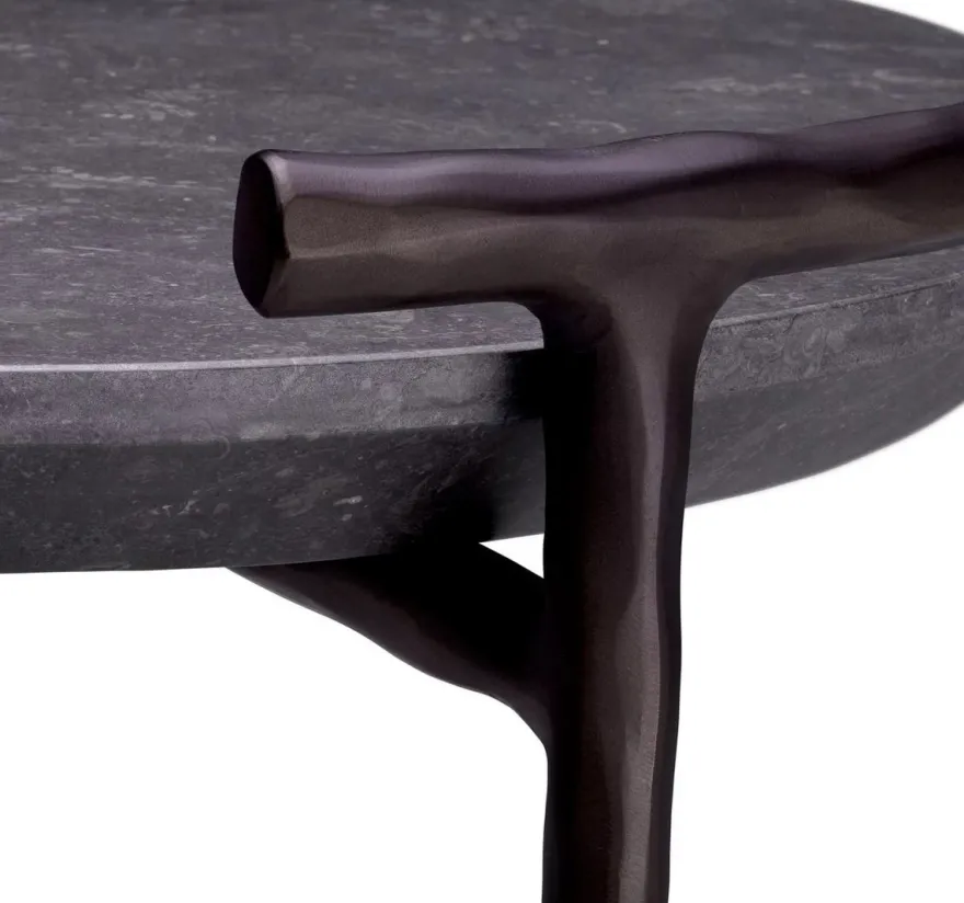 Casa Padrino Luxus Beistelltisch Grau / Bronze Ø 55 x H. 57,5 cm - Aluminium Tisch mit Marmorplatte - Wohnzimmer Möbel - Luxus Möbel - Wohnzimmer Einrichtung - Luxus Qualität