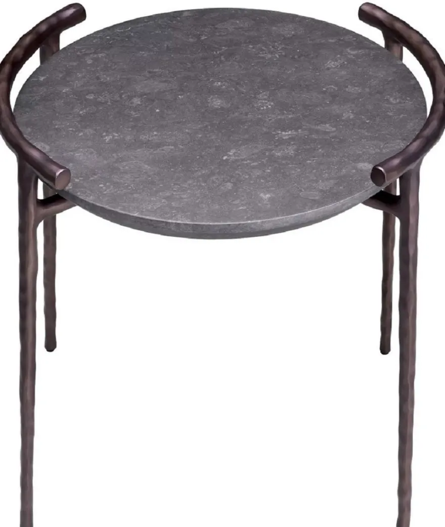 Casa Padrino Luxus Beistelltisch Grau / Bronze Ø 55 x H. 57,5 cm - Aluminium Tisch mit Marmorplatte - Wohnzimmer Möbel - Luxus Möbel - Wohnzimmer Einrichtung - Luxus Qualität