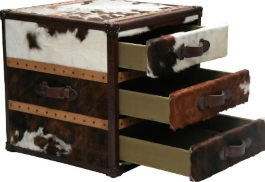 Casa Padrino Luxus Beistelltisch Kofferlook mit 3 Schubladen Braun / Weiß 63 x 60 x H. 67 cm