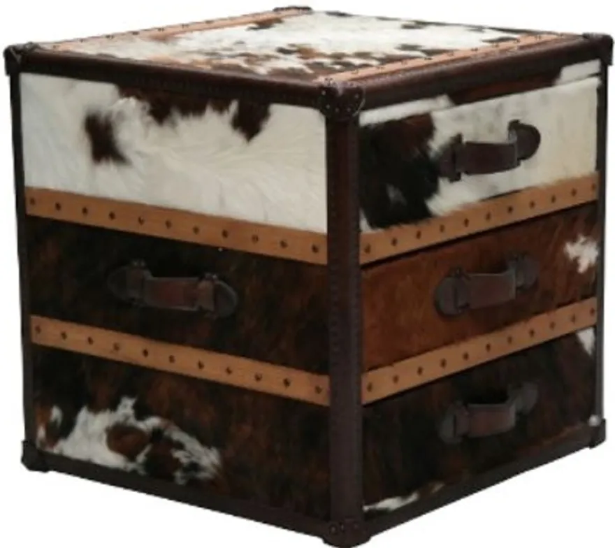 Casa Padrino Luxus Beistelltisch Kofferlook mit 3 Schubladen Braun / Weiß 63 x 60 x H. 67 cm