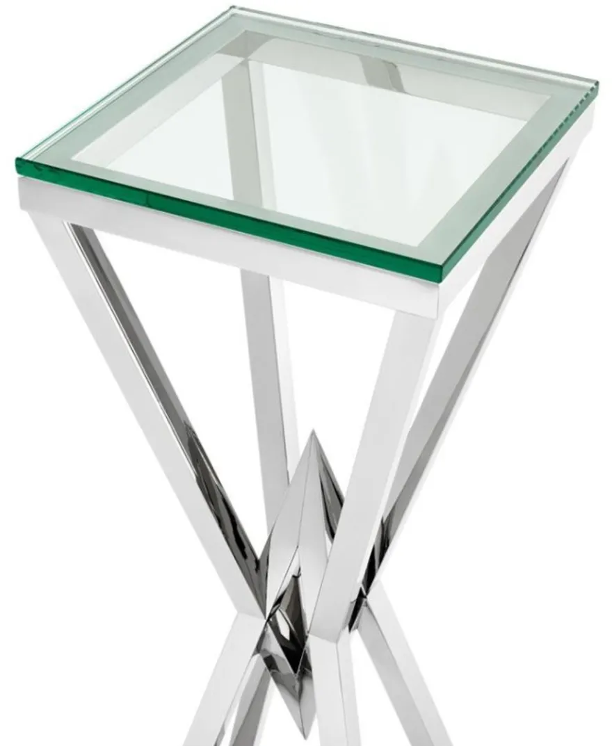 Casa Padrino Luxus Beistelltisch / Säule Edelstahl Silber 35 x 35 x H. 101 cm - Designer Tisch Möbel