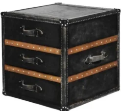 Casa Padrino Luxus Beistelltisch Kofferlook mit 2 Schubladen Schwarz / Braun 52 x 48 x H. 50 cm