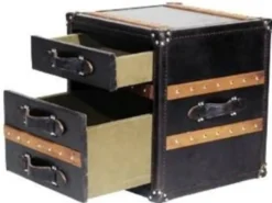 Casa Padrino Luxus Beistelltisch Kofferlook mit 2 Schubladen Schwarz / Braun 52 x 48 x H. 50 cm