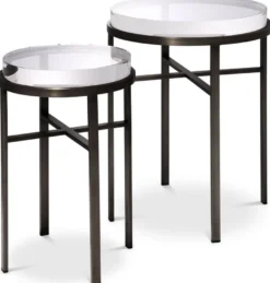 Casa Padrino Luxus Beistelltisch Set Bronzefarben - 2 Runde Edelstahl Tische mit Glasplatte - Luxus Wohnzimmer Möbel
