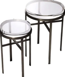 Casa Padrino Luxus Beistelltisch Set Bronzefarben - 2 Runde Edelstahl Tische mit Glasplatte - Luxus Wohnzimmer Möbel