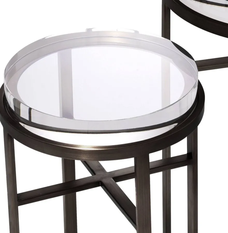 Casa Padrino Luxus Beistelltisch Set Bronzefarben - 2 Runde Edelstahl Tische mit Glasplatte - Luxus Wohnzimmer Möbel