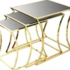 Casa Padrino Luxus Beistelltisch Set Gold / Schwarz - 3 Metall Tische mit Glasplatte - Luxus Möbel