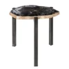 Casa Padrino Luxus Beistelltisch Braun 65 x 65 x H. 67 cm - Beistelltisch mit Tischplatte aus versteinertem Holz und Edelstahlfuß - Luxus Möbel