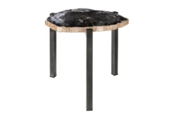 Casa Padrino Luxus Beistelltisch Braun 65 x 65 x H. 67 cm - Beistelltisch mit Tischplatte aus versteinertem Holz und Edelstahlfuß - Luxus Möbel