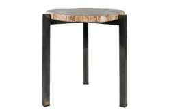 Casa Padrino Luxus Beistelltisch Braun 65 x 65 x H. 67 cm - Beistelltisch mit Tischplatte aus versteinertem Holz und Edelstahlfuß - Luxus Möbel