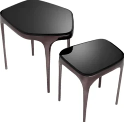 Casa Padrino Luxus Beistelltisch Set Silberschwarz / Schwarz - 2 Aluminium Tische mit Glasplatten - Hotel Möbel - Wohnzimmer Möbel - Luxus Möbel - Luxus Einrichtung - Möbel Luxus