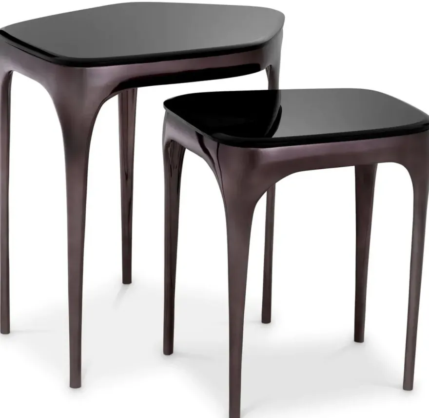 Casa Padrino Luxus Beistelltisch Set Silberschwarz / Schwarz - 2 Aluminium Tische mit Glasplatten - Hotel Möbel - Wohnzimmer Möbel - Luxus Möbel - Luxus Einrichtung - Möbel Luxus